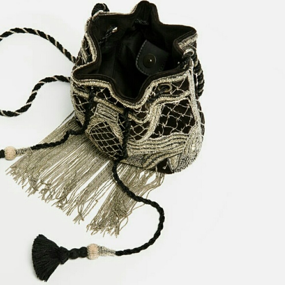 ZARA BEADED FRINGE BUCKET BAG BRAND NEW - Picture 5 of 8