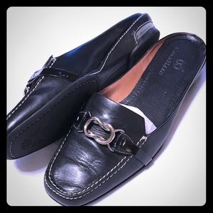 Black leather Cole Haan loafer mules