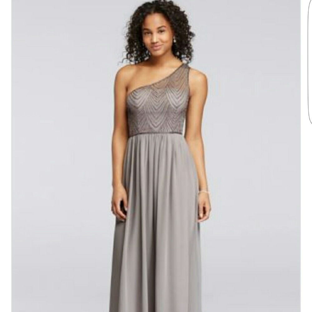 One-Shoulder Long Dress with Beaded Bodice