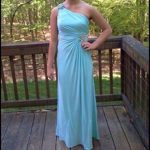 Blue one shoulder prom dress