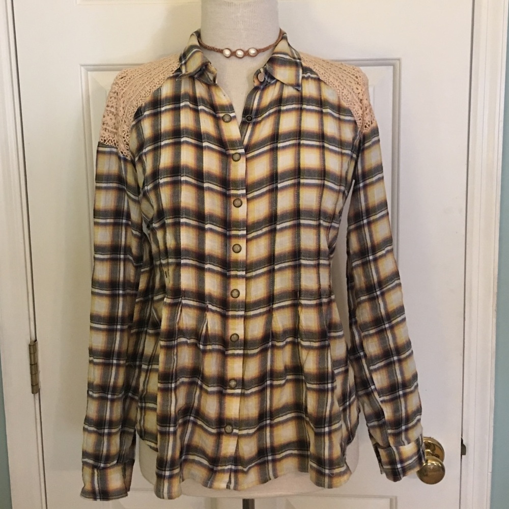 Free People Blouse with Crocheted Yoke - 2