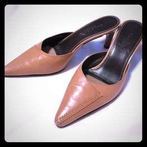 Tan leather Cole Haan high heel mules