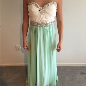 White and mint strapless prom dress