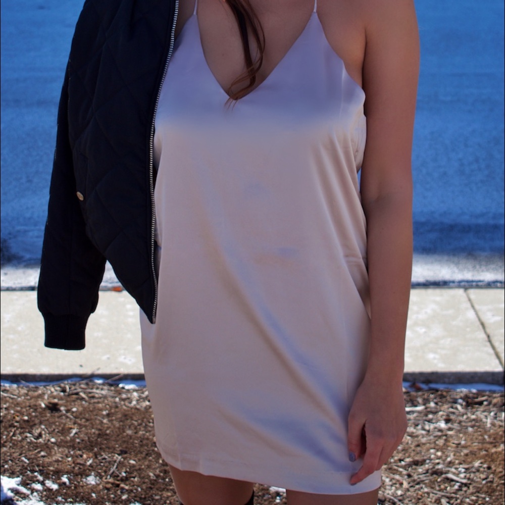 Champagne Satin Shift Dress