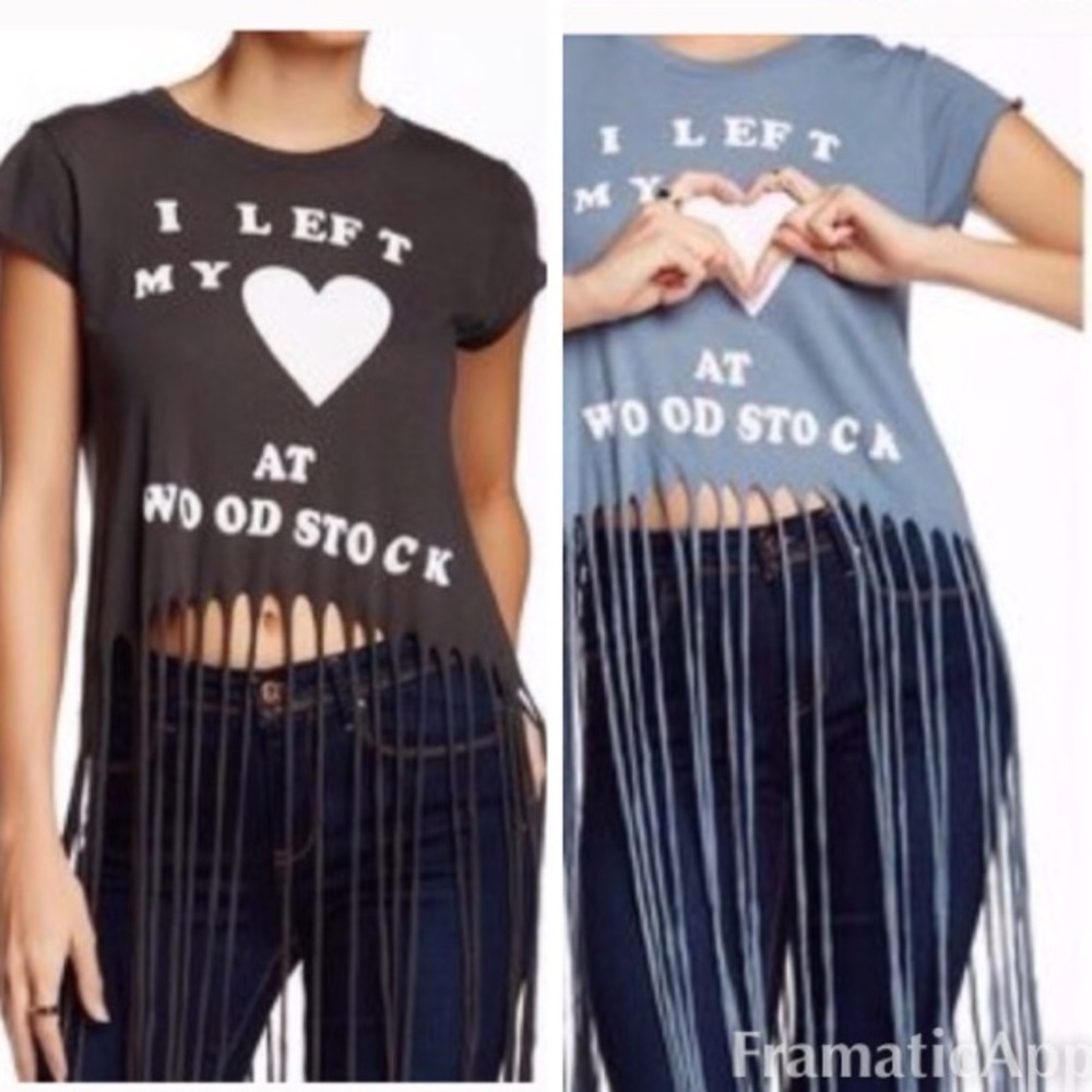 1 Charcoal 1 Blue Wildfox long fringe T NWT!