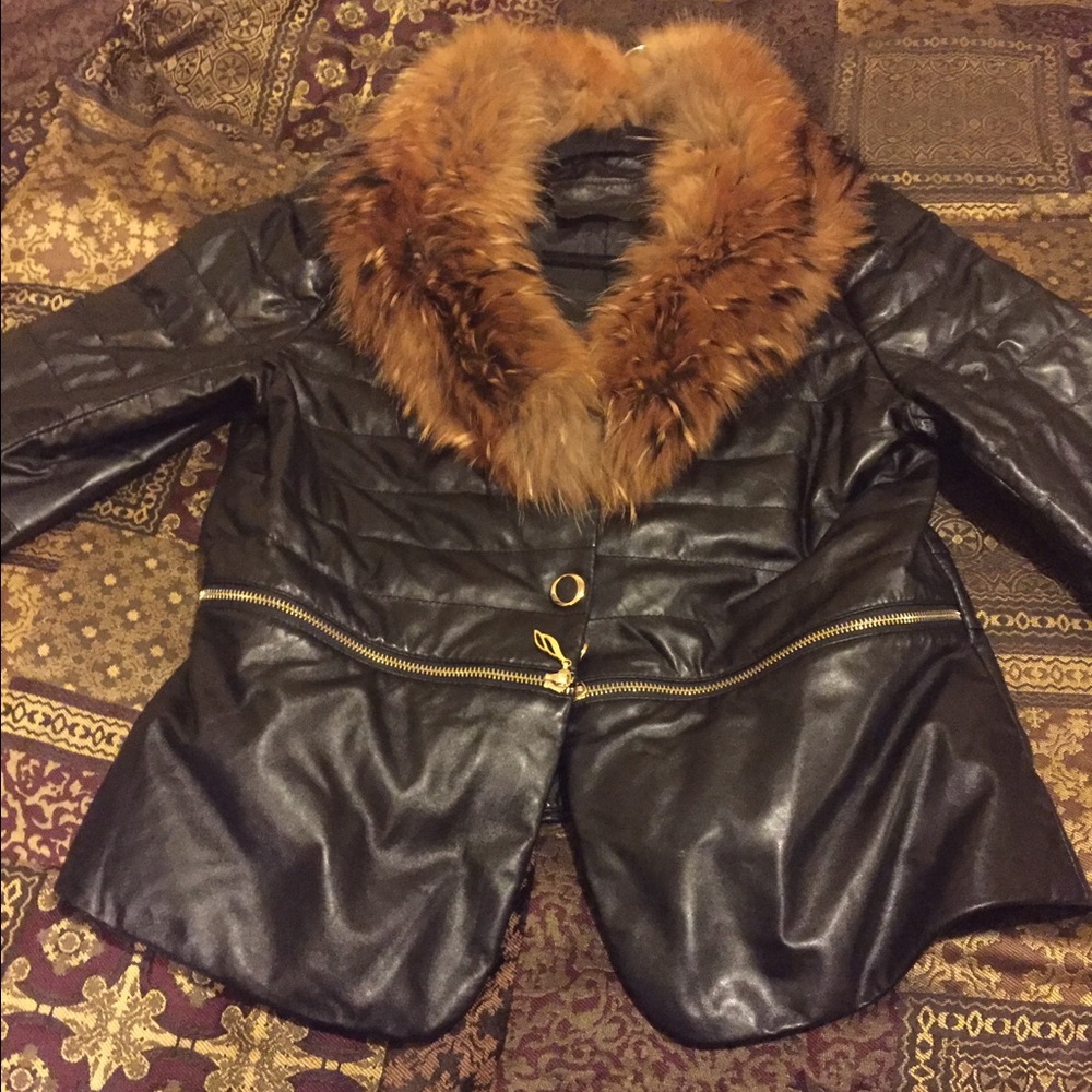 Black leather with fur