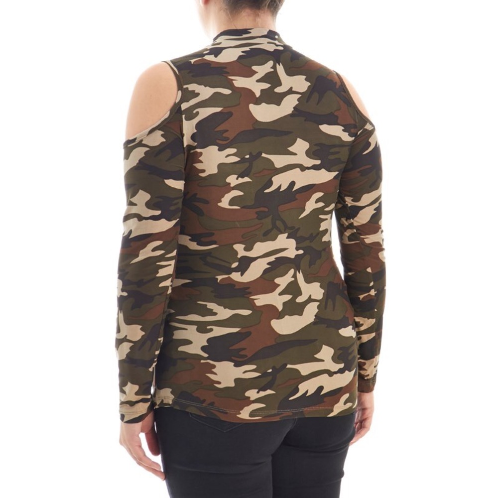 Camouflage Print Cold Shoulder Top - Picture 2 of 3