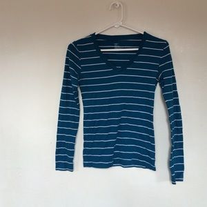 Teal long sleeve with white stripes