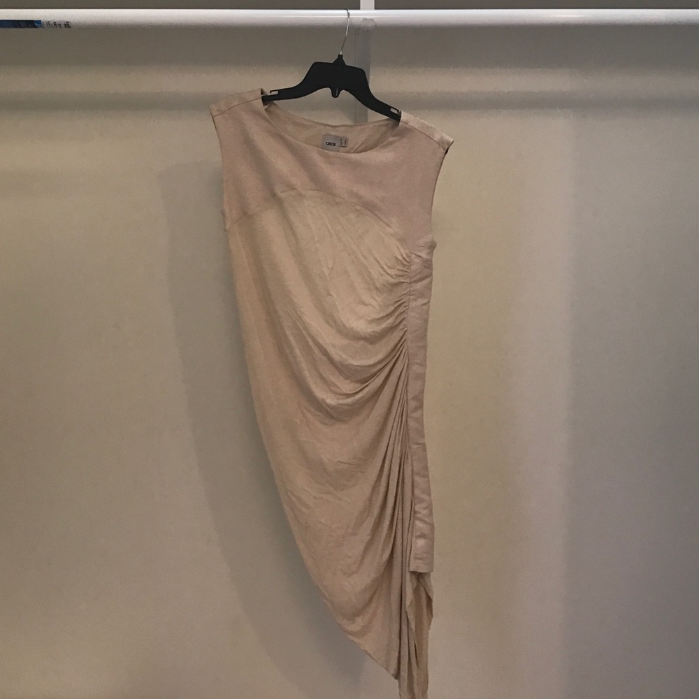 Side touched suede/cotton open back dress
