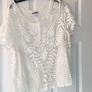 Expresss print embroidered white see through top