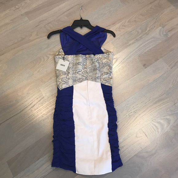 Royal blue, snake print and cream dress - Picture 2 of 3