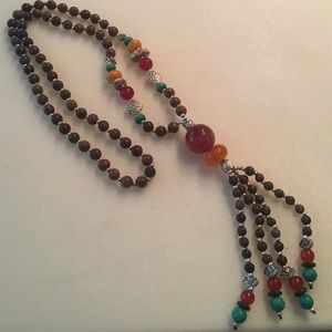 Earth tone jeweled Chinese necklace