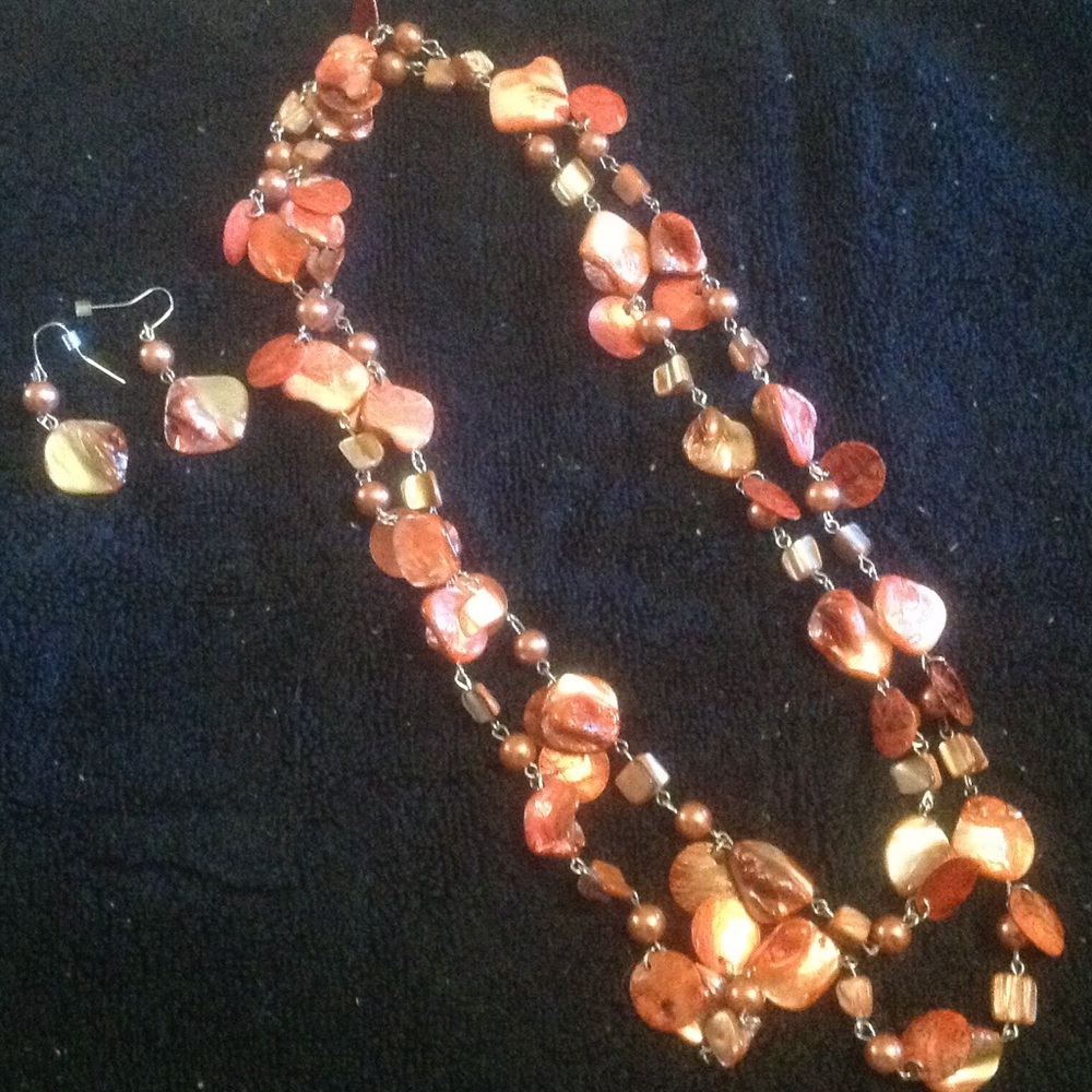 Necklace/Earring Set Peachy Pink 22"