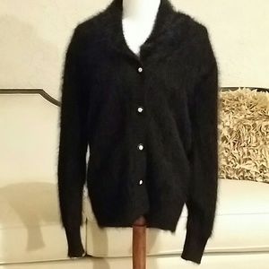 Black Beldini Lined Angora Sweater Jacket