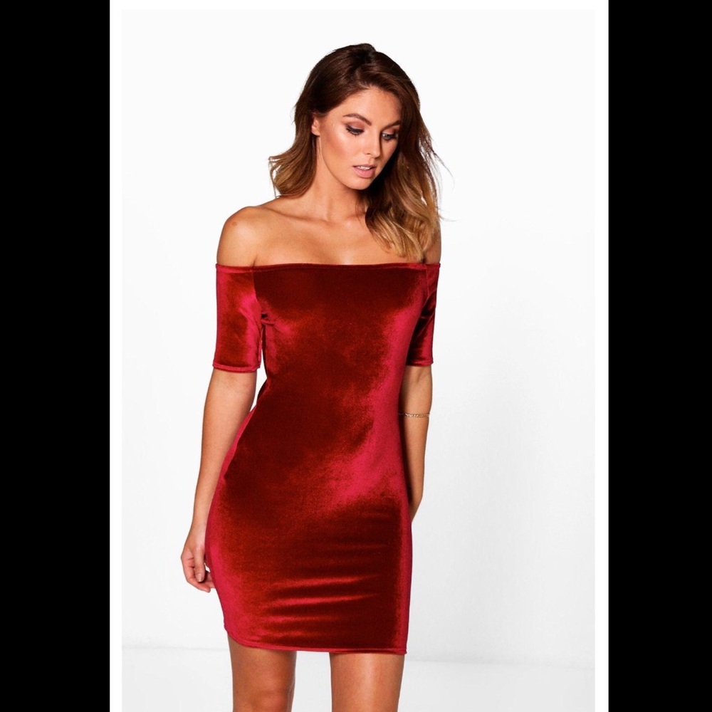Anabel Velvet Off Shoulder Bodycon Dress