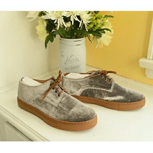 $275 Raw Silk & Rayon Velvet Silver Sneakers SALE - Picture 2 of 4
