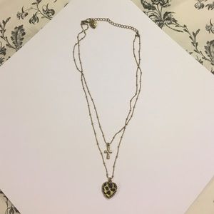 Leopard heart & cross gold necklace