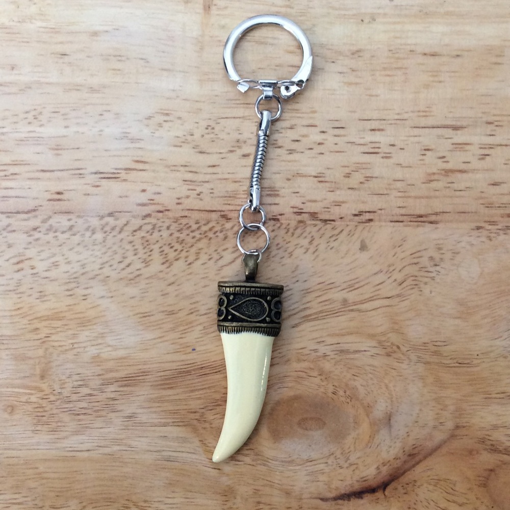 Howlite Tusk charm key chain  Handcrafted
