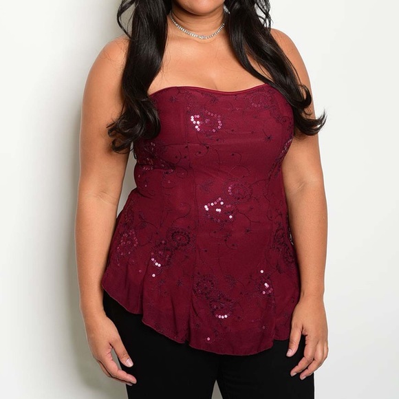 👚Women Plus Size 1X-3X Sequin Strapless Knit Top - Picture 1 of 2