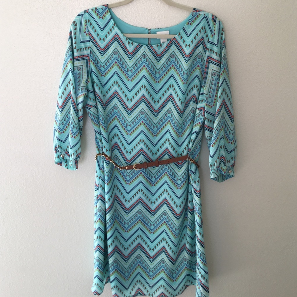 Cato Chevron Printed Knee Length dress w/ belt