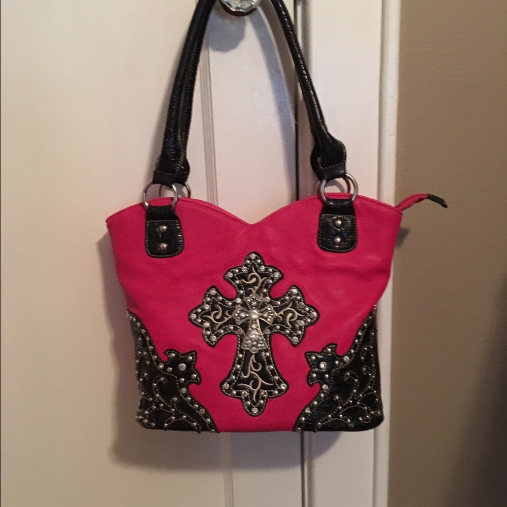 Hot pink & black cross purse set w/ wallet.