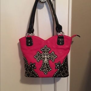 Hot pink & black cross purse set w/ wallet.