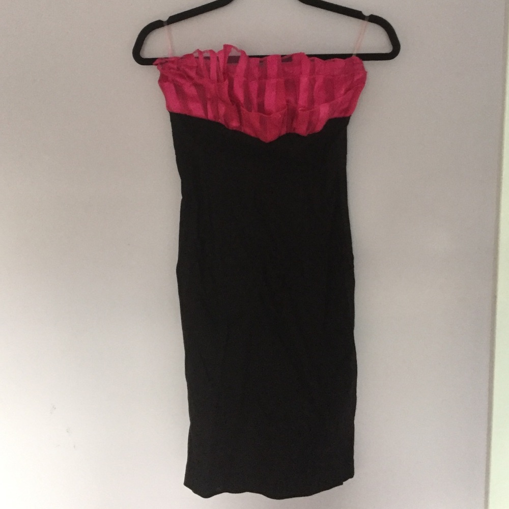 Strapless pink and black wiggle dress
