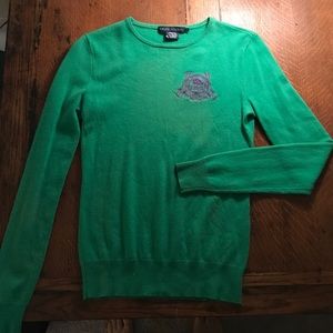 Green Ralph Lauren Cashmere Sweater & purple crest