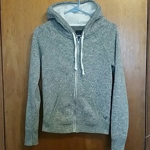 AEO Marled Grey Zip up Hoodie with Sherpa Hood