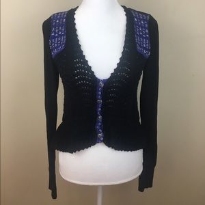 Free People Black Crochet Sweater Cardigan