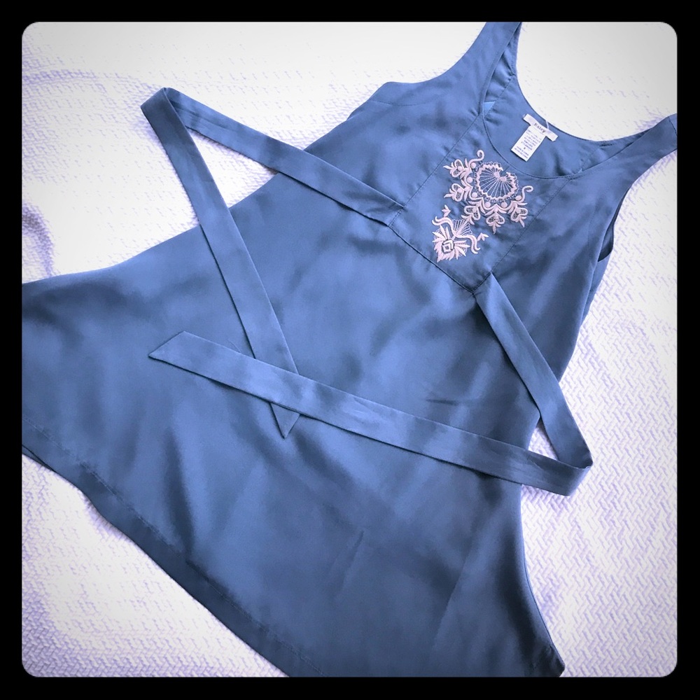 S Dusty Blue Embroidered Dress. Nice Drape