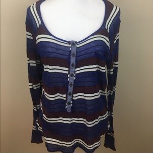 We the Free Blue Metallic Striped Henley