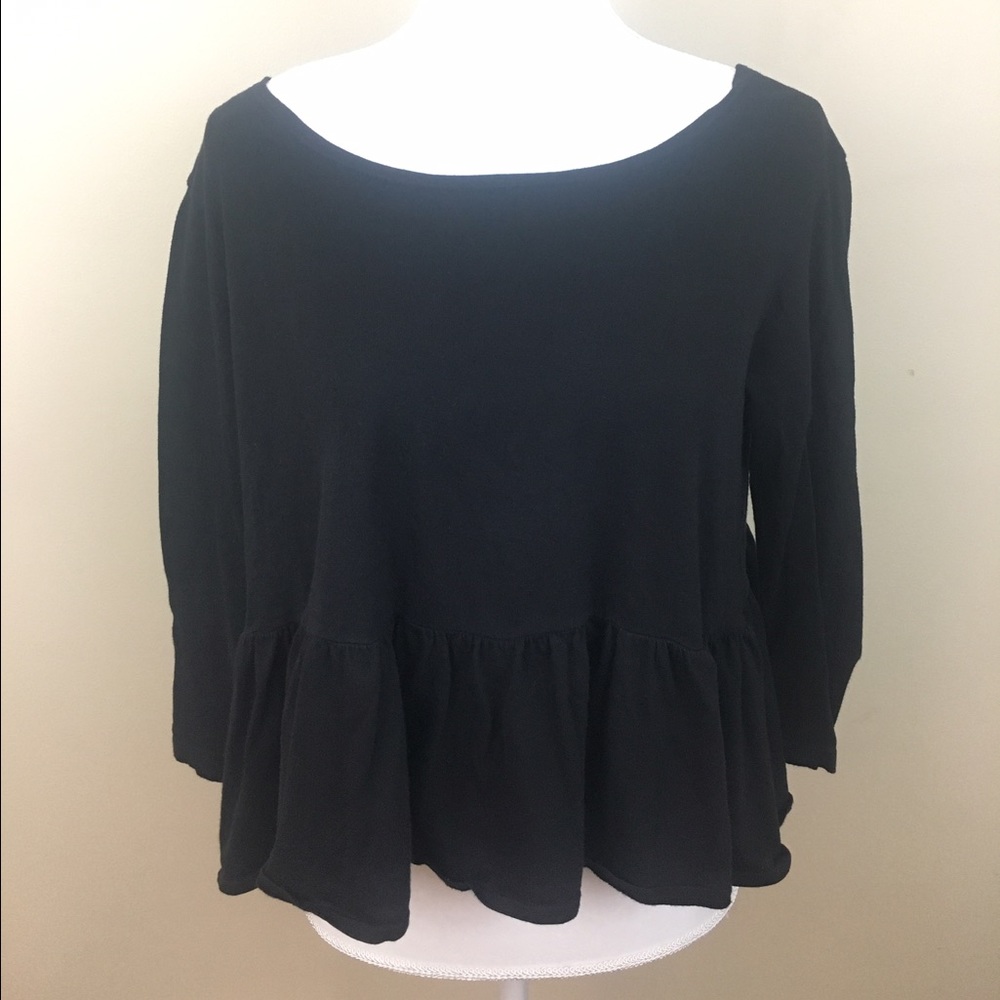 We the Free Black Basic 3/4 Sleeve Peplum Top