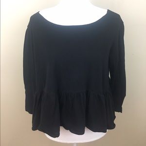 We the Free Black Basic 3/4 Sleeve Peplum Top