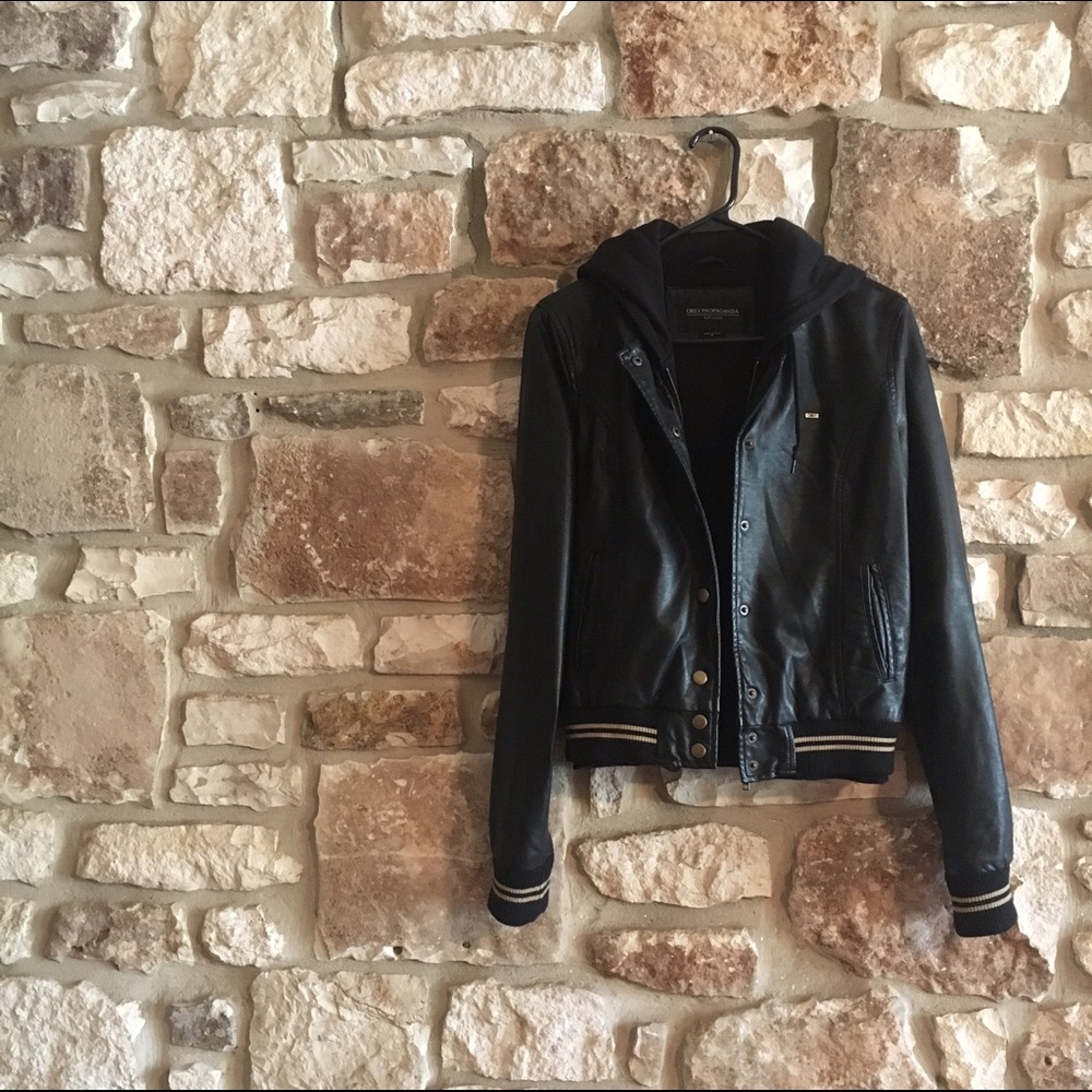 Obey Leather Jacket with Hood