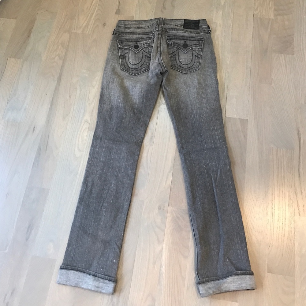 Gray True Religion Jeans with ripped knees