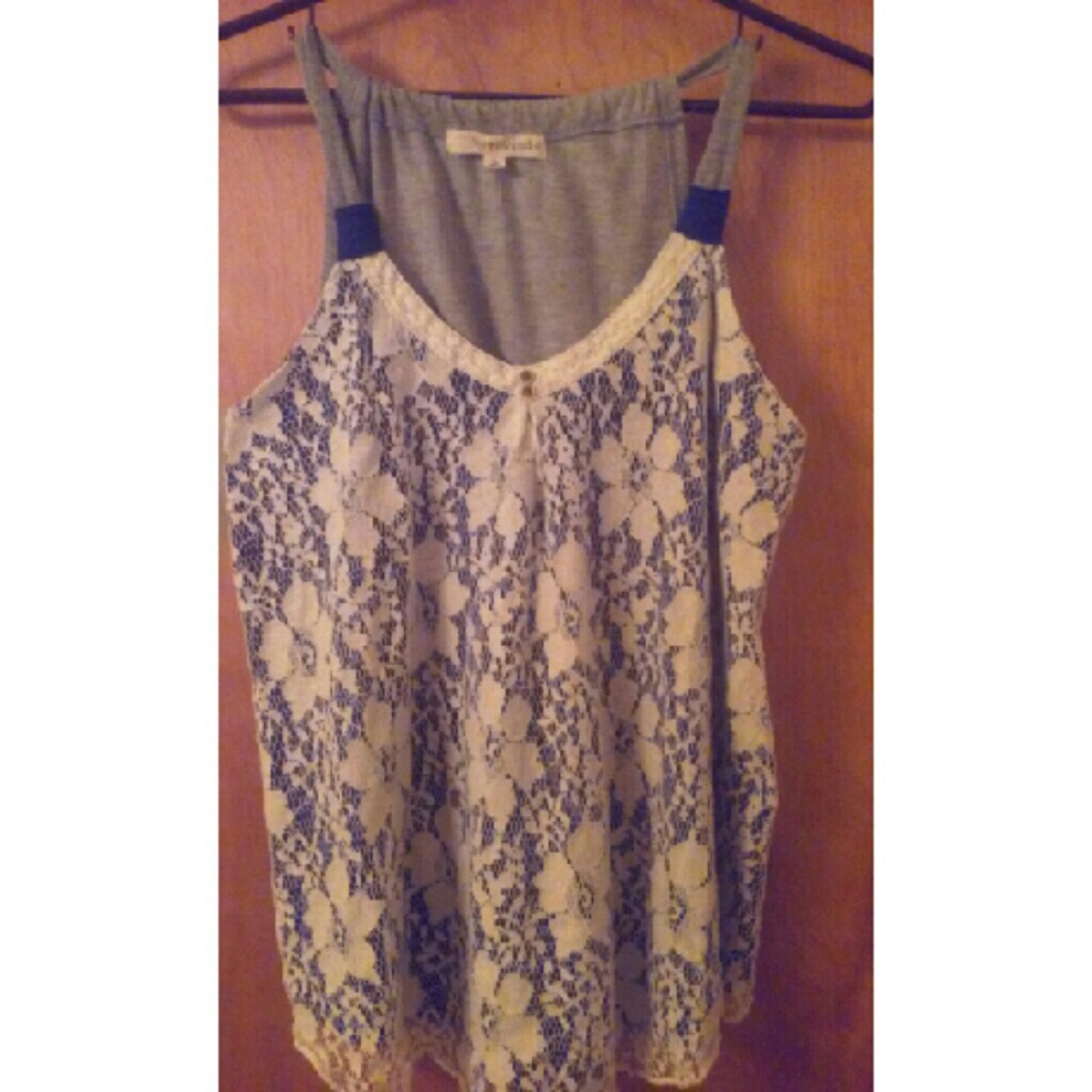 Gray, navy and lace tank