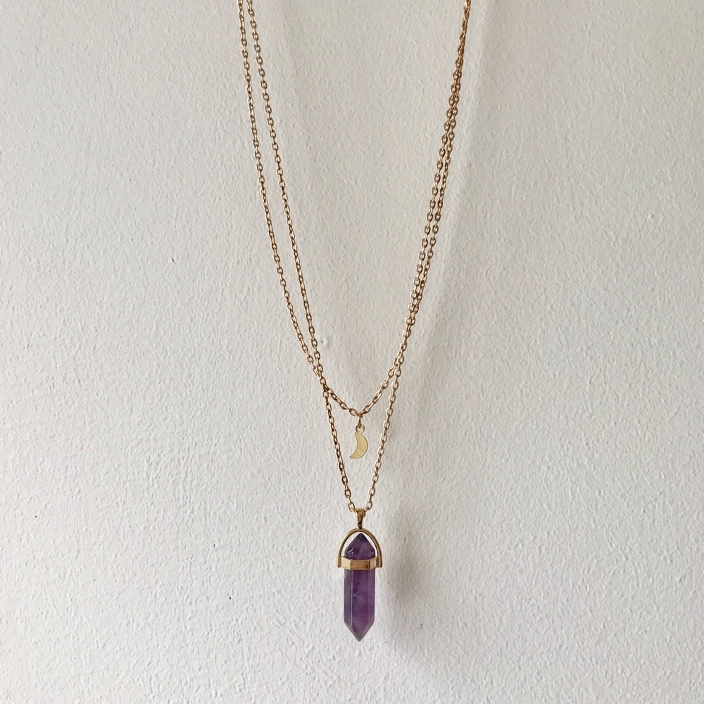 Amethyst Stone and Moon Necklace