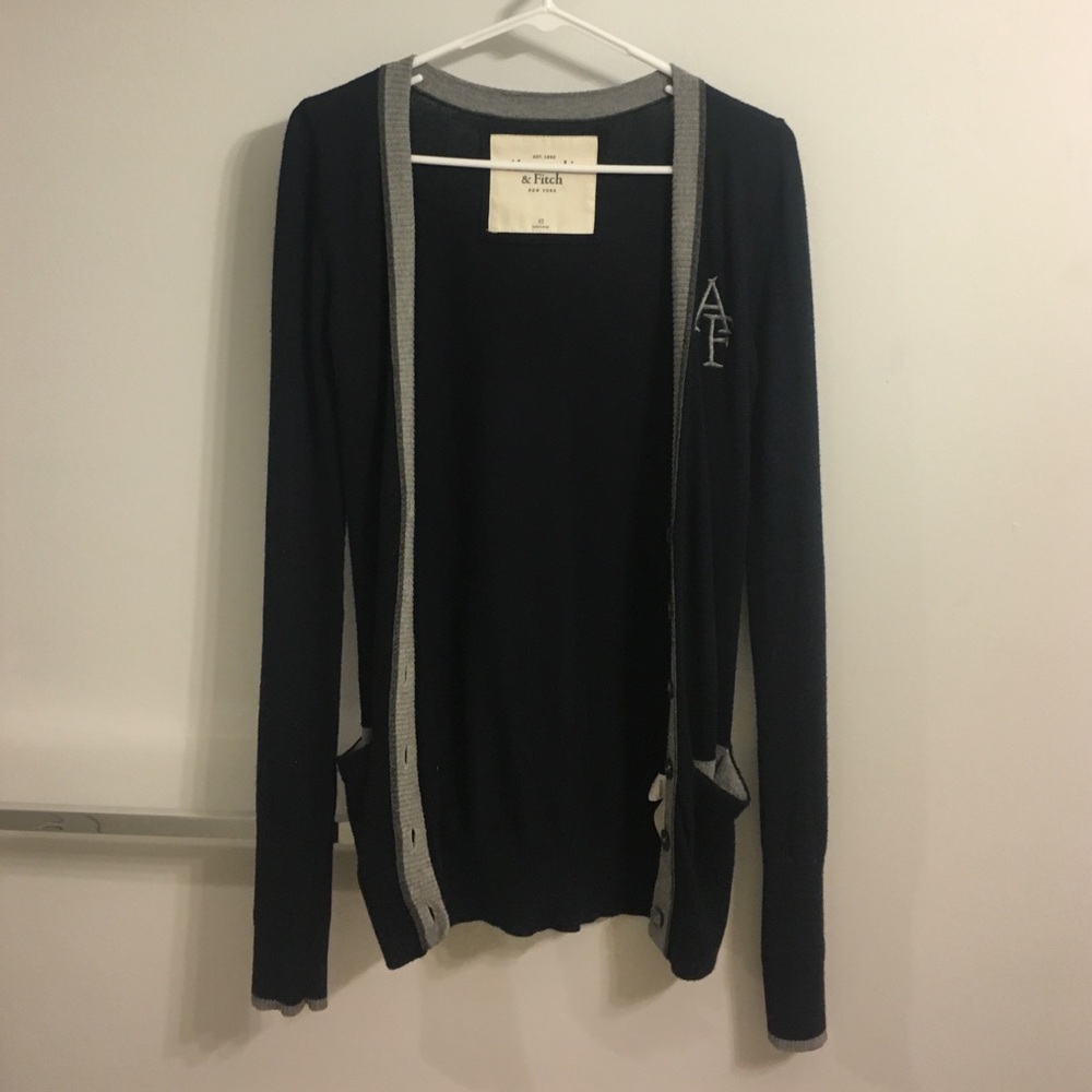Slim navy and gray a&f cardigan