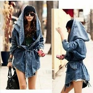 Oversized denim hooded jacket