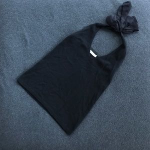100% Cashmere Black Halter With a Silk Tie.