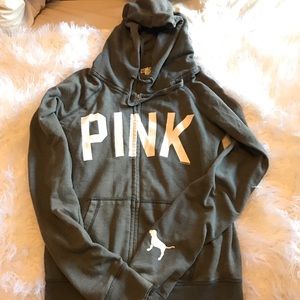 PINK, gray zip up hoodie