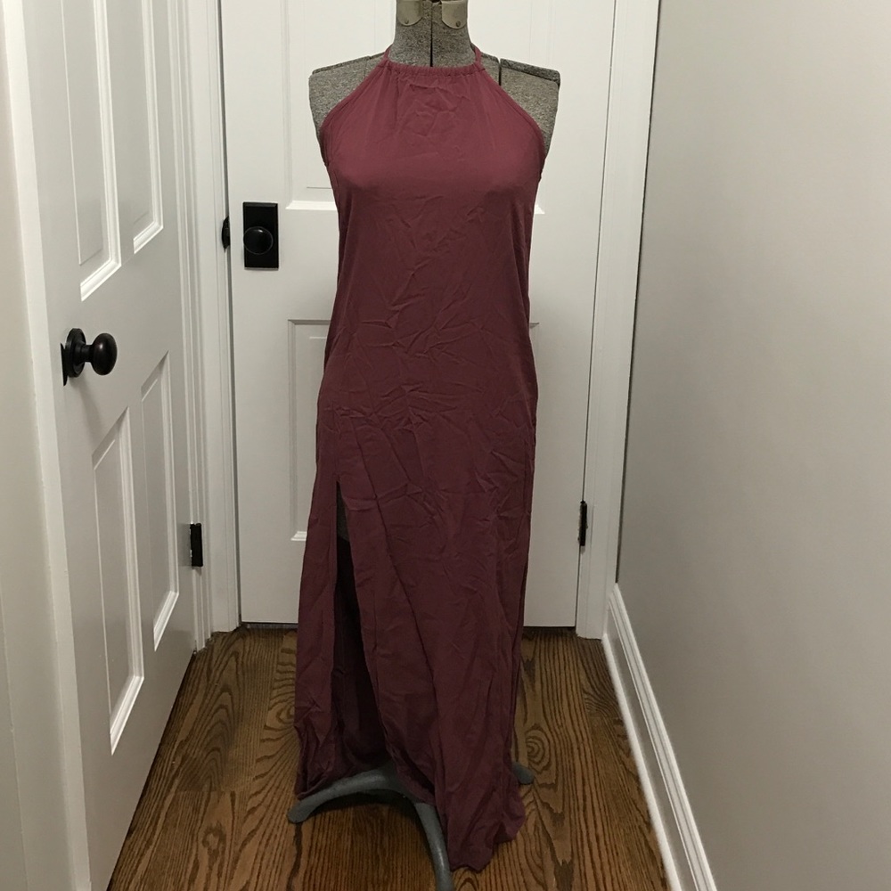 Mauve tie halter maxi with sexy slit!