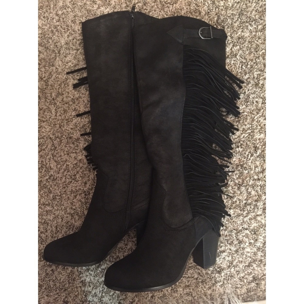 Fringe knee high boots