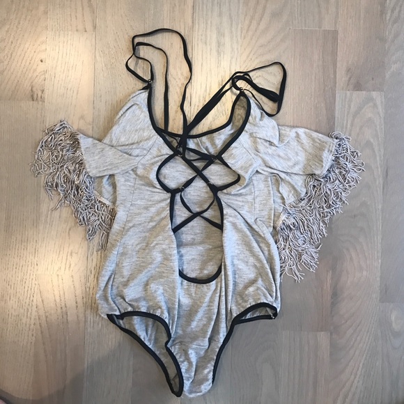 Strappy open back, beaded fringe bodysuit - Picture 2 of 4