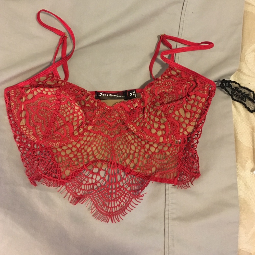 For love and lemons bar your lashes red bralette M