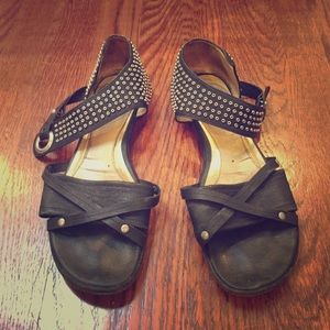Be and D black leather sandal with studs
