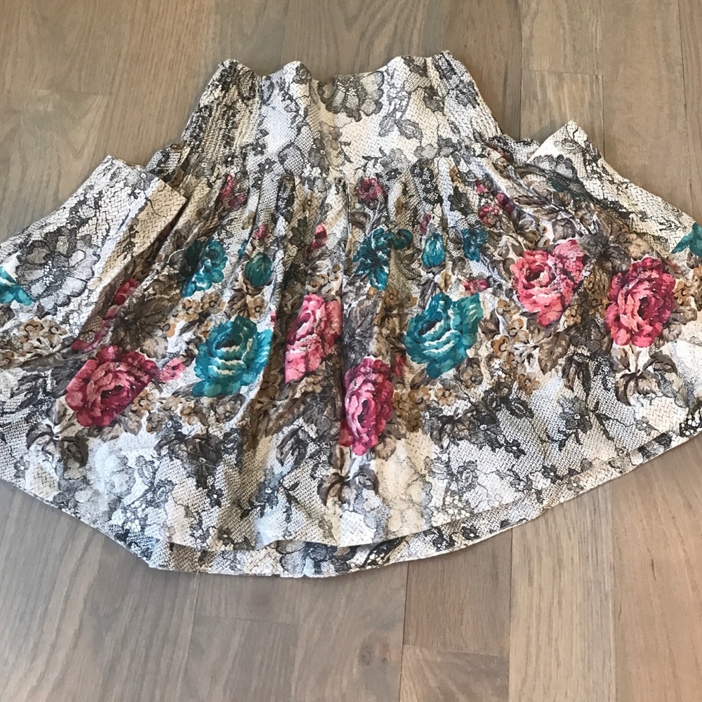 High waisted smocked gray/floral skirt