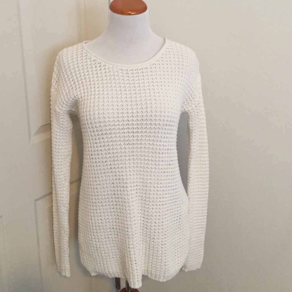 Open back with bow detail white sweater