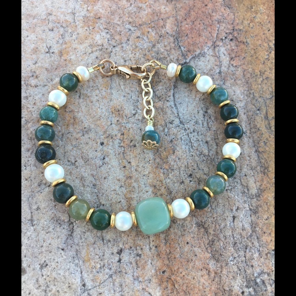SOLD Jade, Jasper & Mother of Pearl Bracelet